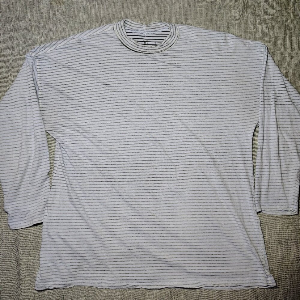 We The Free White and Gray Striped Long Sleeve Tee